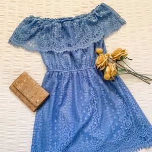 BB Dakota Blue Off Shoulder Lace Dress